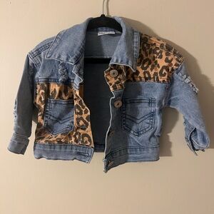 Kids Denim Jacket with Leopard Print Accents